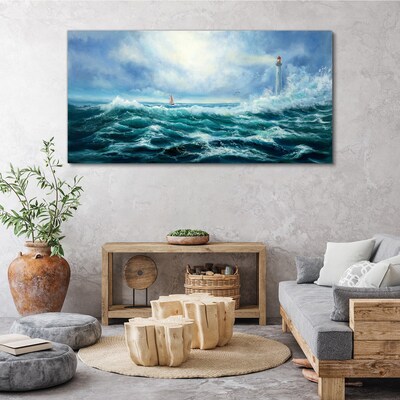 Obraz na Płótnie burza fale latarnia morska