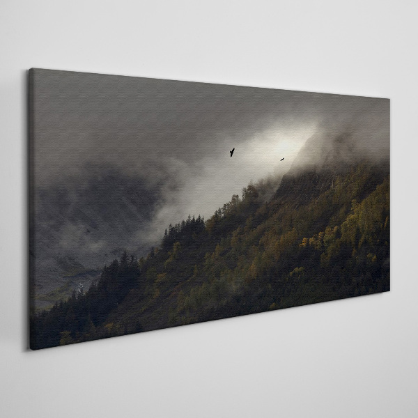 Obraz Canvas Mglista panorama górska z ptakami