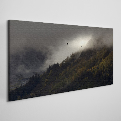 Obraz Canvas Mglista panorama górska z ptakami