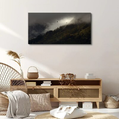 Obraz Canvas Mglista panorama górska z ptakami
