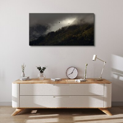 Obraz Canvas Mglista panorama górska z ptakami