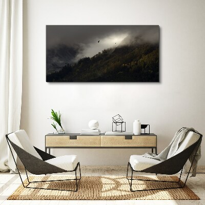 Obraz Canvas Mglista panorama górska z ptakami