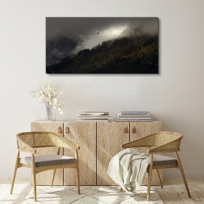 Obraz Canvas Mglista panorama górska z ptakami