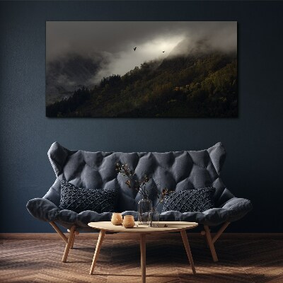 Obraz Canvas Mglista panorama górska z ptakami