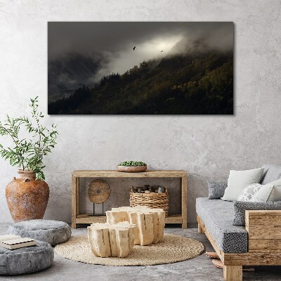 Obraz Canvas Mglista panorama górska z ptakami