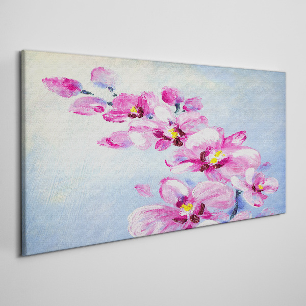 Obraz na Płótnie Różowe orchidee na niebieskim tle