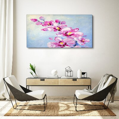 Obraz na Płótnie Różowe orchidee na niebieskim tle