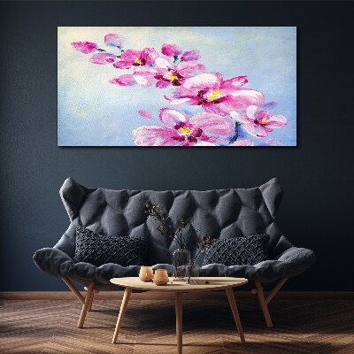 Obraz na Płótnie Różowe orchidee na niebieskim tle