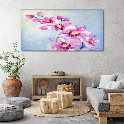 Obraz na Płótnie Różowe orchidee na niebieskim tle