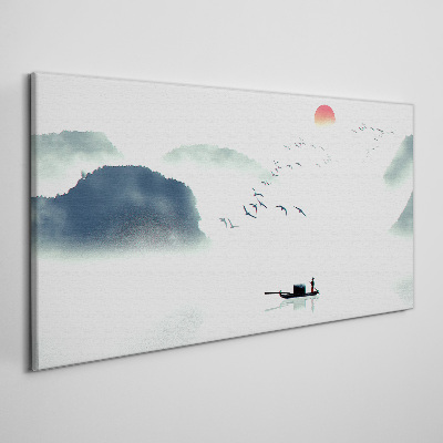 Obraz Canvas Jezioro Góry Mgła Ptaki