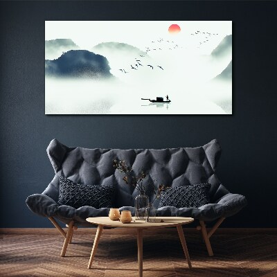Obraz Canvas Jezioro Góry Mgła Ptaki