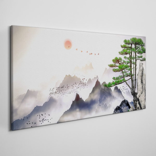 Obraz na Płótnie Góry Mgła Słońce Drzewo