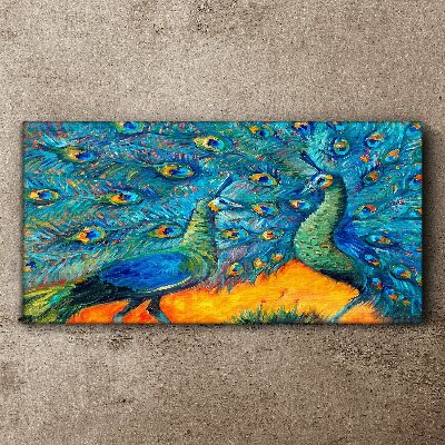 Obraz Canvas Tańczące pawie w kolorowej feerii