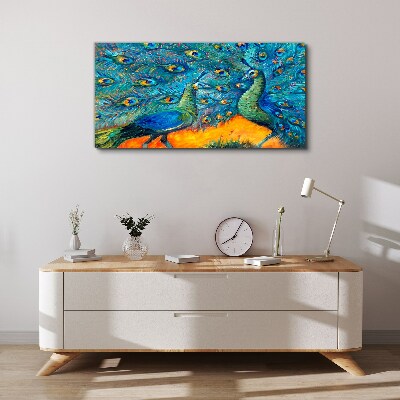 Obraz Canvas Tańczące pawie w kolorowej feerii