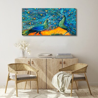 Obraz Canvas Tańczące pawie w kolorowej feerii