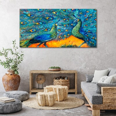 Obraz Canvas Tańczące pawie w kolorowej feerii