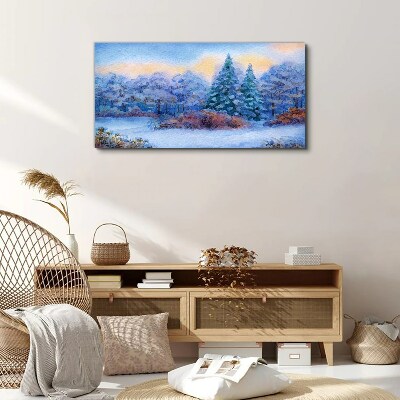 Obraz Canvas Akwarela śnieg drzewo las