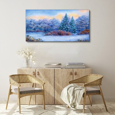 Obraz Canvas Akwarela śnieg drzewo las