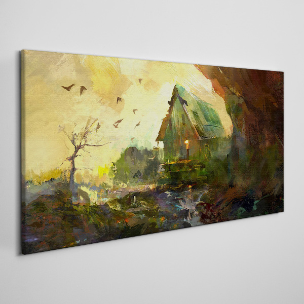 Obraz Canvas Zimowy krajobraz z domkiem