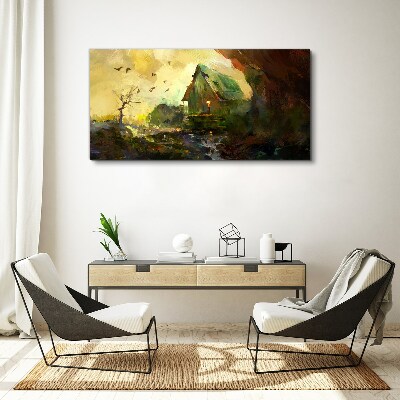 Obraz Canvas Zimowy krajobraz z domkiem