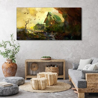 Obraz Canvas Zimowy krajobraz z domkiem