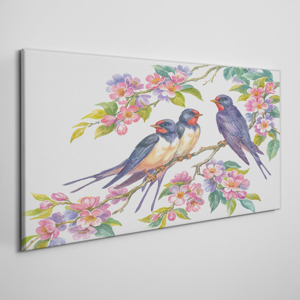 Obraz Canvas Ptaki w kwitnących gałęziach