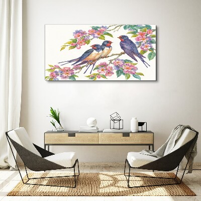 Obraz Canvas Ptaki w kwitnących gałęziach