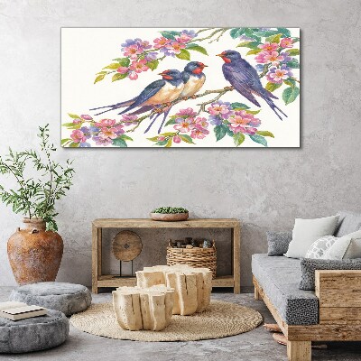 Obraz Canvas Ptaki w kwitnących gałęziach