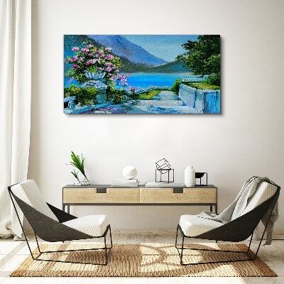 Obraz Canvas jezioro góry kwiaty
