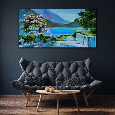 Obraz Canvas jezioro góry kwiaty