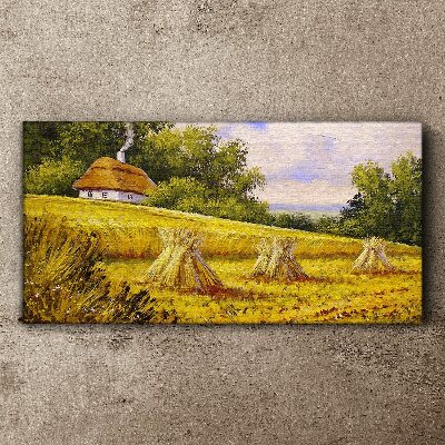 Obraz na Płótnie Złote pola i wiejski domek