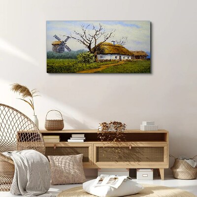 Obraz na Płótnie Malarstwo wieś chata młyn
