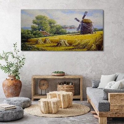 Obraz Canvas Malarstwo wieś młyn chaty