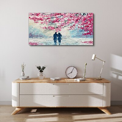 Obraz Canvas Wiosenny spacer pod kwitnącymi drzewami