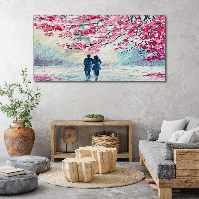 Obraz Canvas Wiosenny spacer pod kwitnącymi drzewami