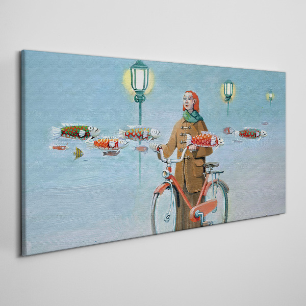 Obraz na Płótnie Malarstwo Kobiety Rower Mgła