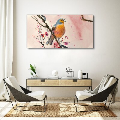 Obraz Canvas Śpiewający ptak w wiosennym krajobrazie