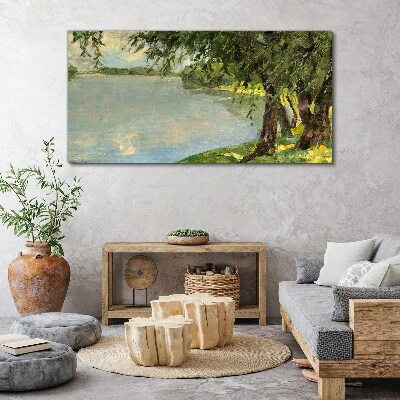 Obraz Canvas malarstwo jezioro drzewa