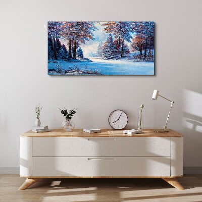 Obraz na Płótnie Malarstwo Zima Las drzewa