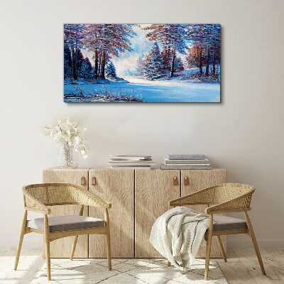 Obraz na Płótnie Malarstwo Zima Las drzewa
