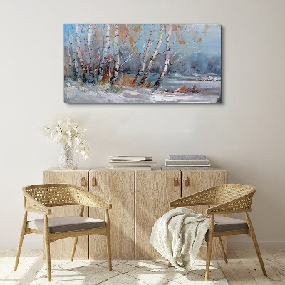 Obraz na Płótnie malarstwo las drzewa zima