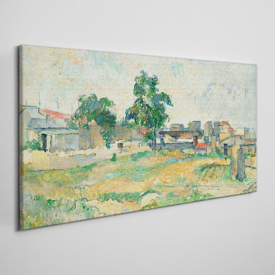 Obraz Canvas Pejzaż z drzewem i zabudowaniami