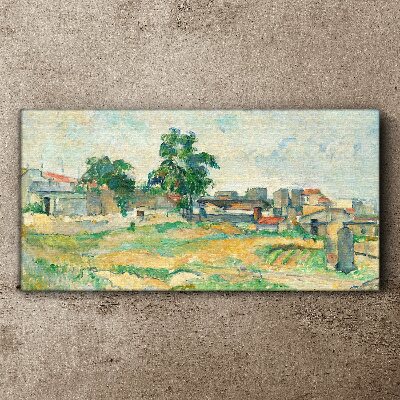 Obraz Canvas Pejzaż z drzewem i zabudowaniami