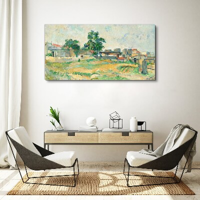Obraz Canvas Pejzaż z drzewem i zabudowaniami