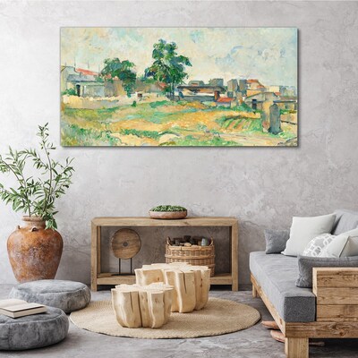 Obraz Canvas Pejzaż z drzewem i zabudowaniami