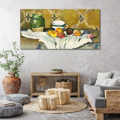 Obraz Canvas Owocowy stół z zielonym słoikiem