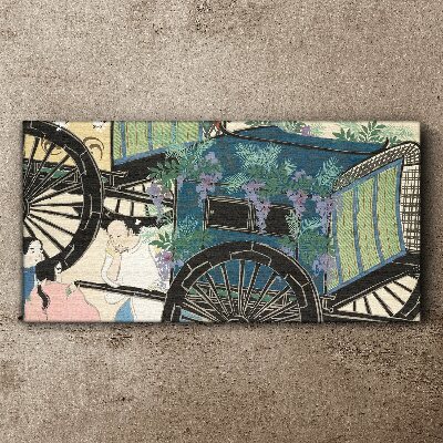 Obraz Canvas Scena z wózkiem na tle kwiatów