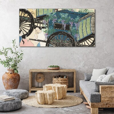 Obraz Canvas Scena z wózkiem na tle kwiatów