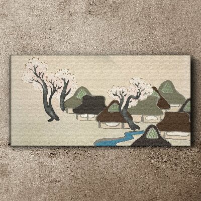 Obraz Canvas Spokojny krajobraz z domkami i drzewami