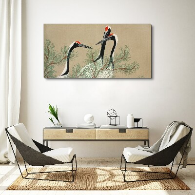 Obraz Canvas „Trzy żurawie wśród sosnowych gałęzi”